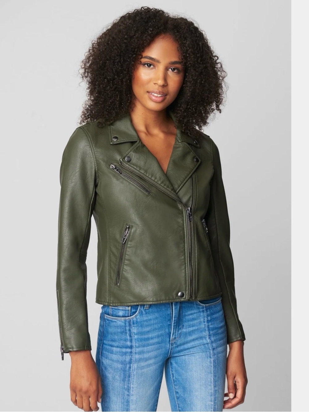 Blank NYC Olive Green Women's Moto Jacket- Vegan Leather